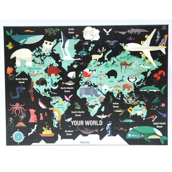 Mudpuppy YOUR WORLD 1000 pieces Jigsaw Puzzle COMPLETE 27x20" world map animals - Picture 9 of 12